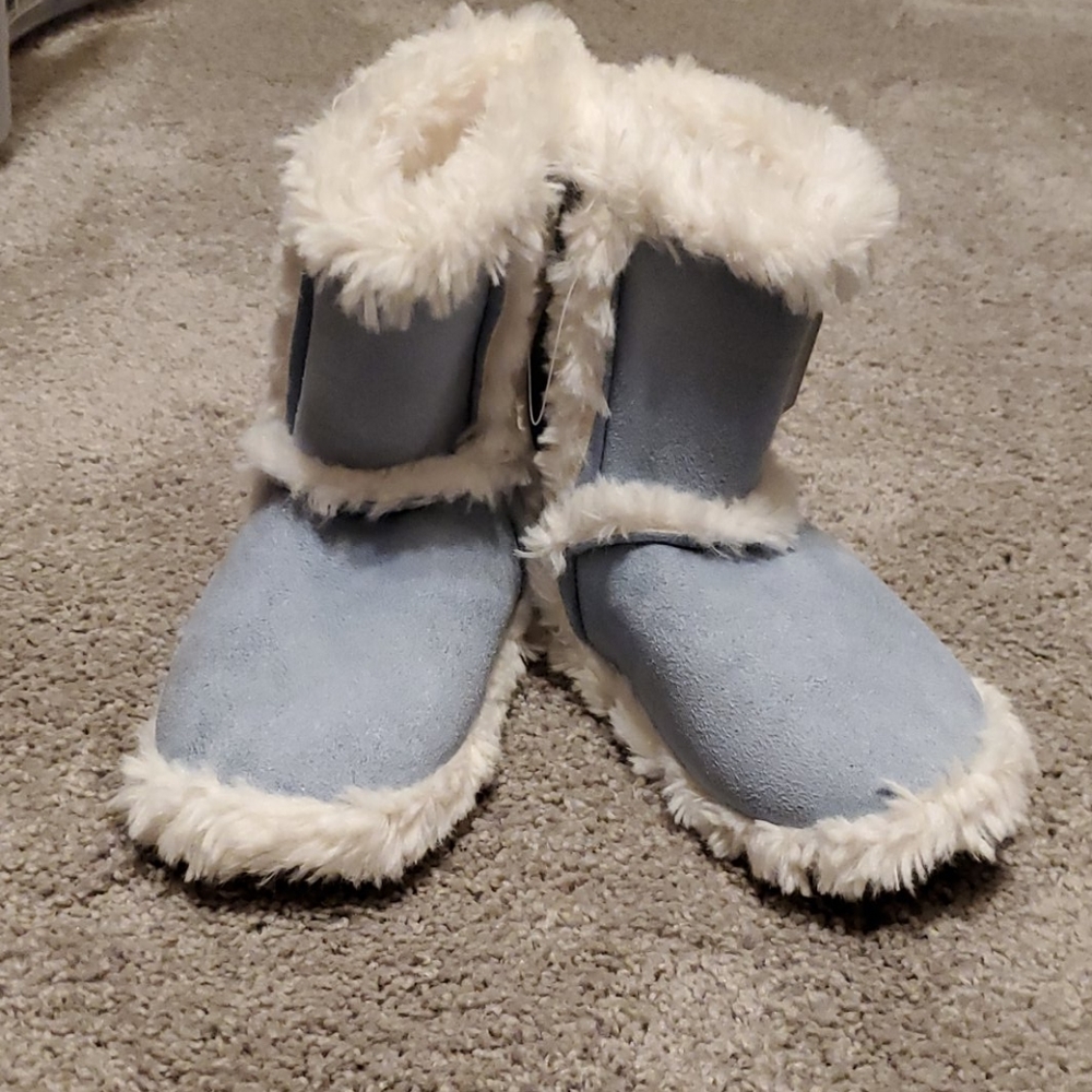 Blue Suade Sherpa Slipper Boots